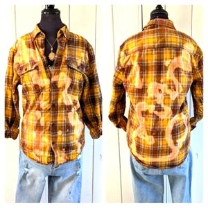 Distressed "boyfriend" Plaid Flannel Shirt sz S